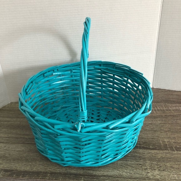Handmade Other - Bright Blue Woven Basket with Handle